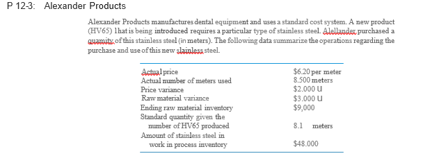 Standard cost system question 1