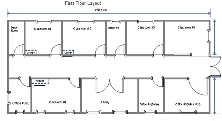 Network Floorplan infrastructure. Floor Plan Template. Plan Administration buildings Dimension. Main layout
