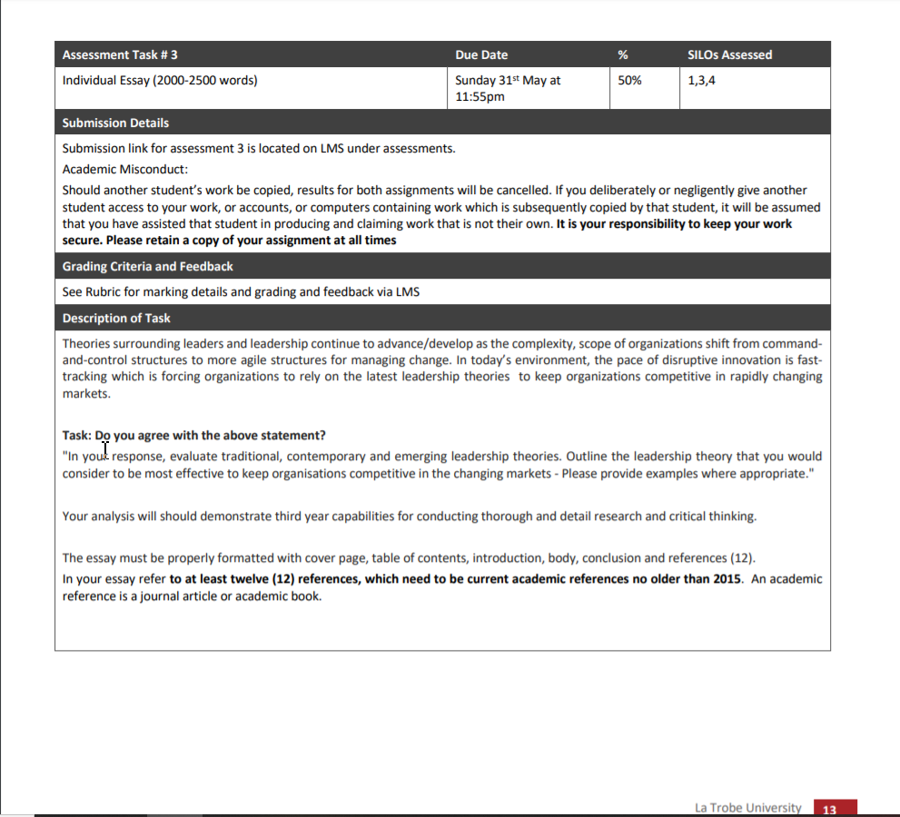 Theories surrounding leaders and leadership continue to advance/develop as the complexity, scope of organizations shift from command-and-control structures to more agile structures for managing change 1