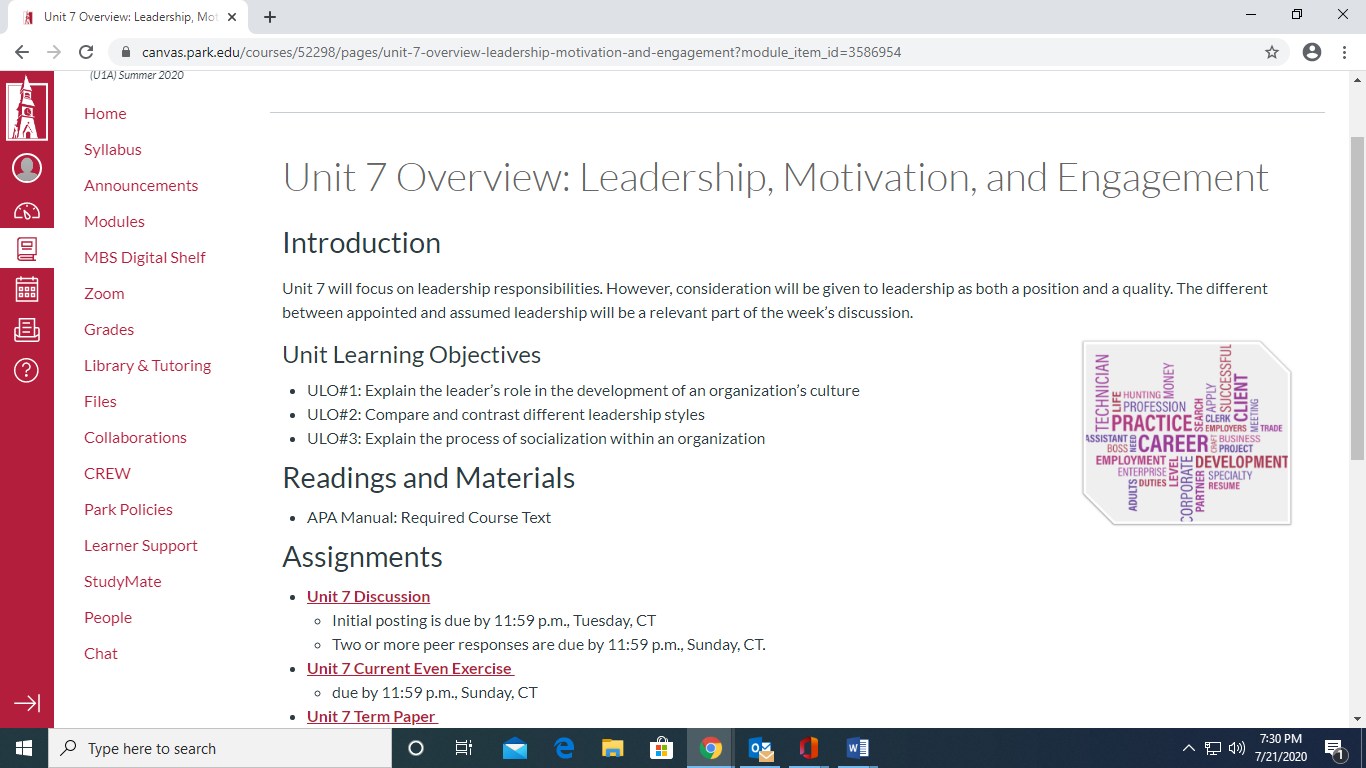 The purpose of the HR current event exercise is to analyze the student’s articulation of key HR activities (CLOs/ULOs Unit 4). The project is due on Sunday of each of the following units: 3,4,5,6, and 1