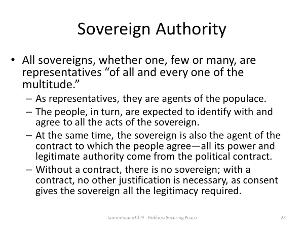 Summarize some of the philosophical ideas of Thomas Hobbes that were discussed in Chapter 9 of Tannenbaum.Explain how these ideas are shown in a piece of Hobbes’ work that Tannenbaum discusses in the 23