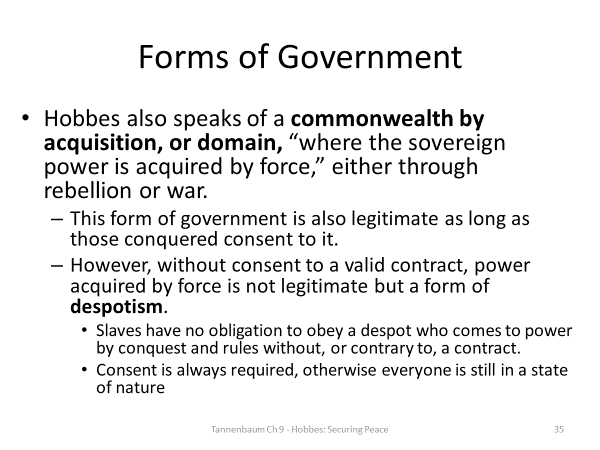 Summarize some of the philosophical ideas of Thomas Hobbes that were discussed in Chapter 9 of Tannenbaum.Explain how these ideas are shown in a piece of Hobbes’ work that Tannenbaum discusses in the 35