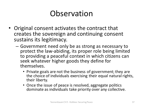 Summarize some of the philosophical ideas of Thomas Hobbes that were discussed in Chapter 9 of Tannenbaum.Explain how these ideas are shown in a piece of Hobbes’ work that Tannenbaum discusses in the 37