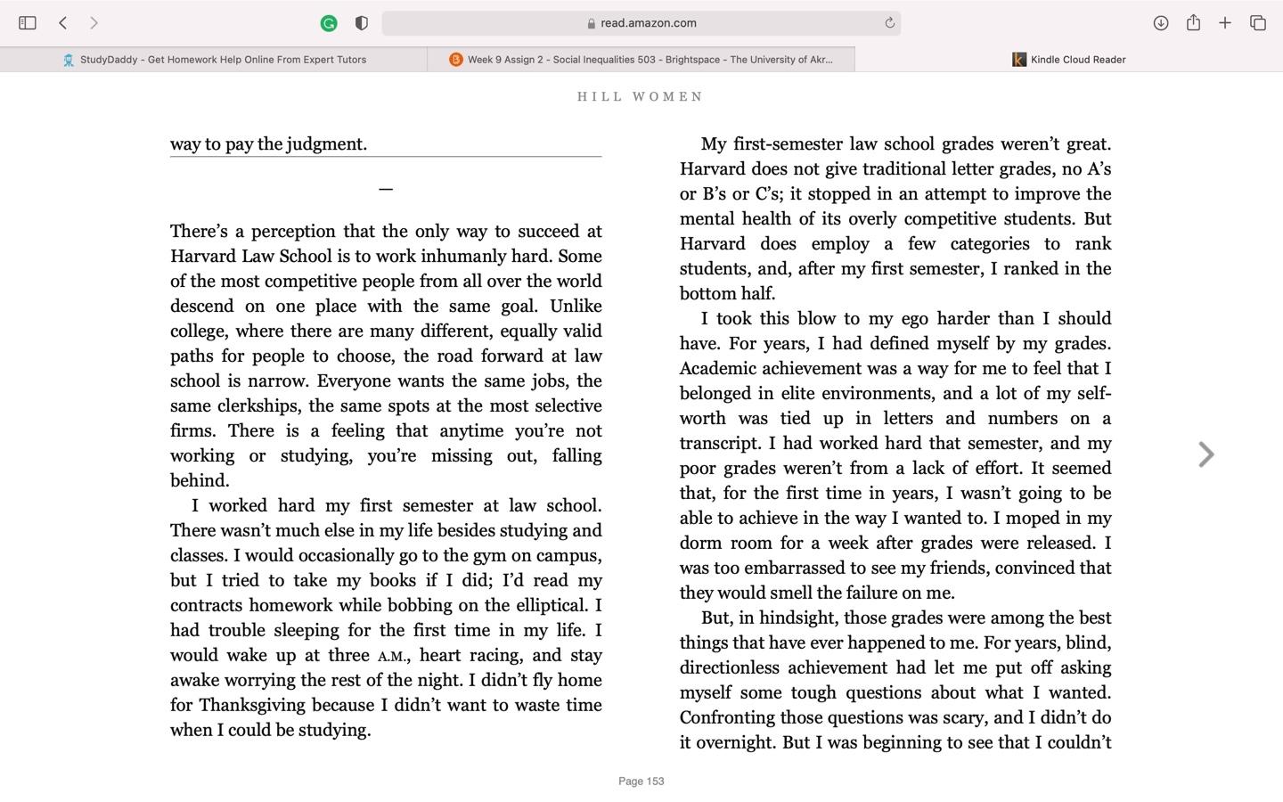 Q1:  What is Cassie's "journey" in law school?  What realizations and changes come about as she spends her time at Harvard Law?  What causes the changes in her basic beliefs and ideas about her future 4