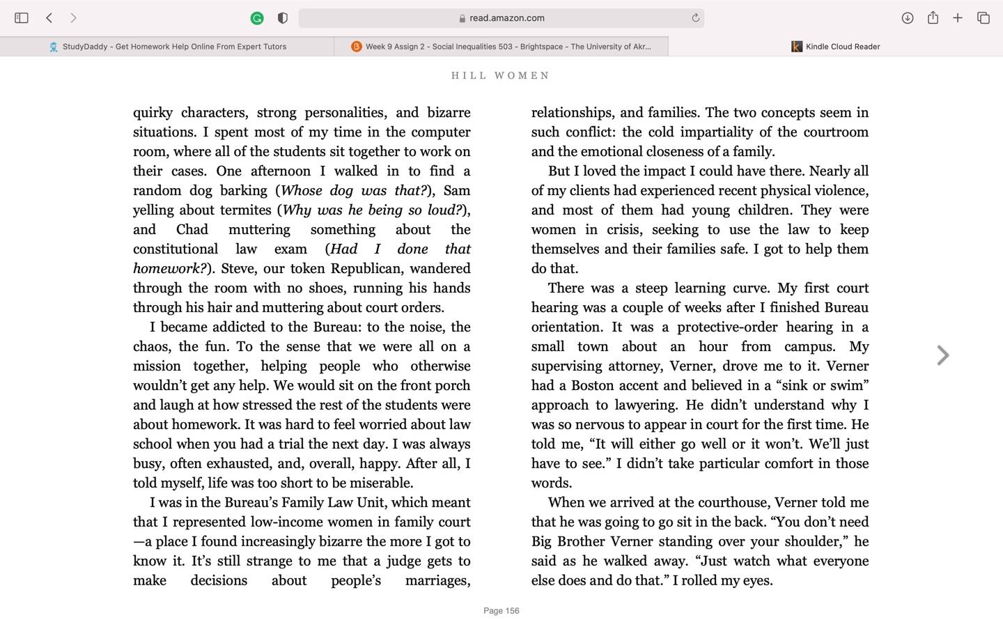 Q1:  What is Cassie's "journey" in law school?  What realizations and changes come about as she spends her time at Harvard Law?  What causes the changes in her basic beliefs and ideas about her future 6