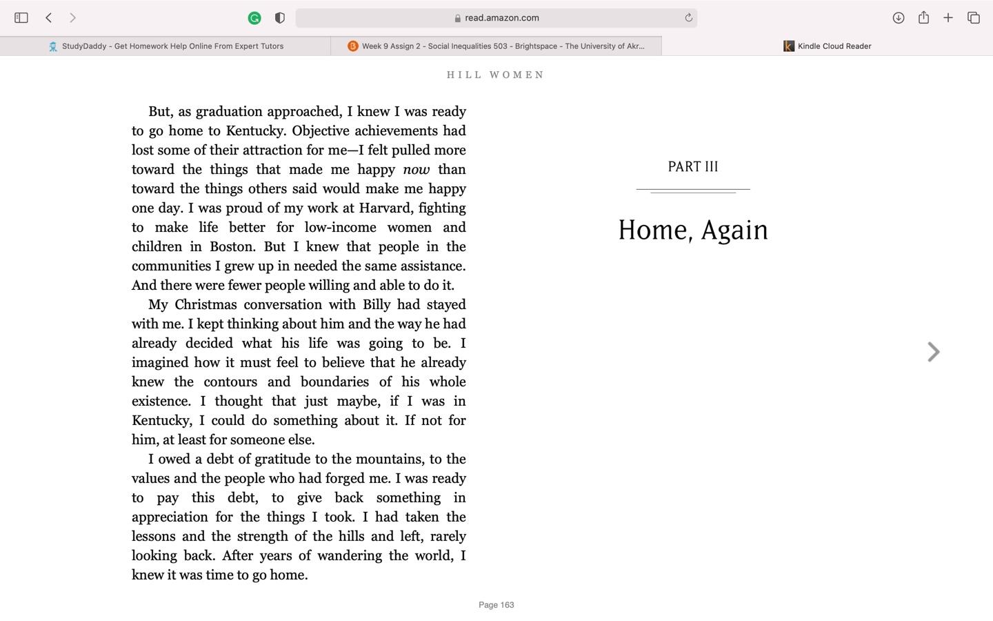 Q1:  What is Cassie's "journey" in law school?  What realizations and changes come about as she spends her time at Harvard Law?  What causes the changes in her basic beliefs and ideas about her future 11