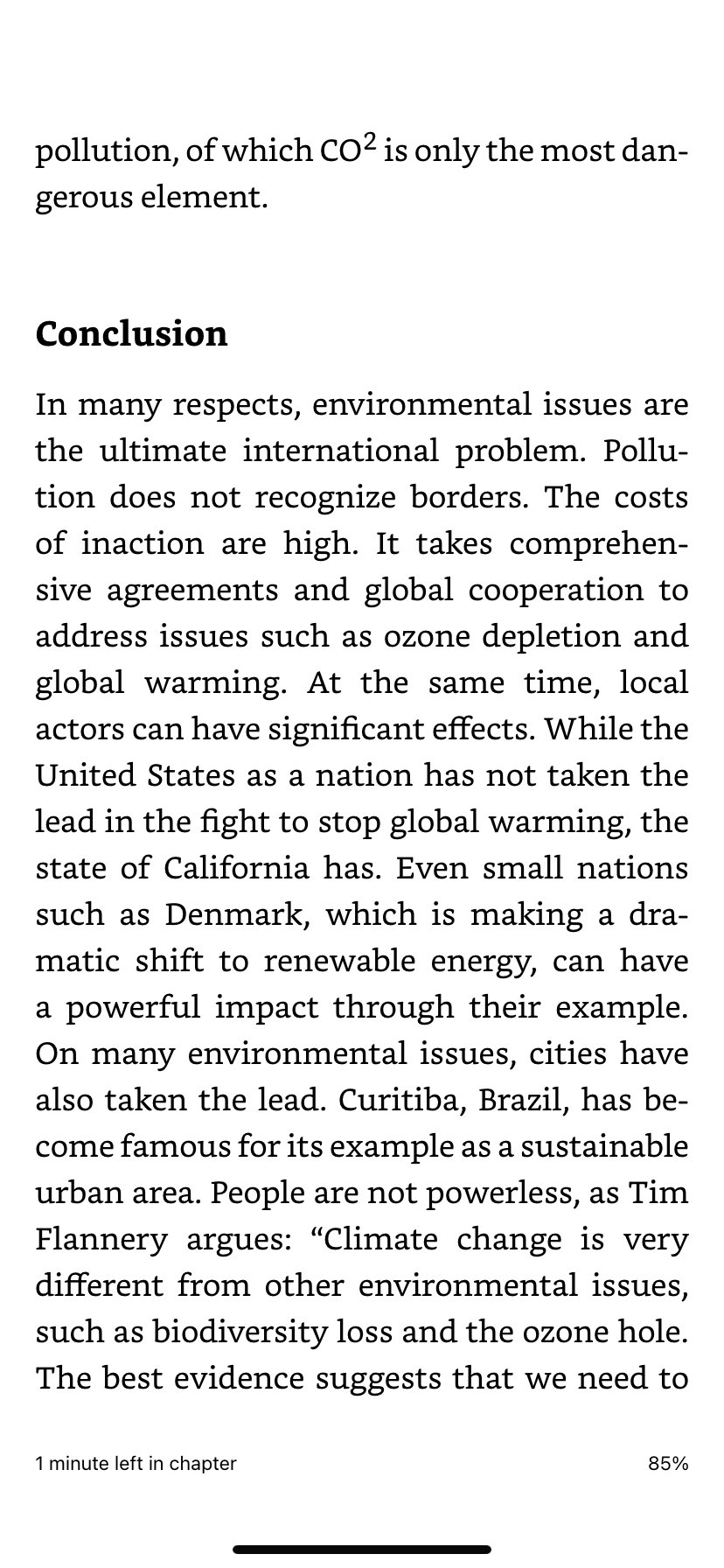 Read Chapter 11-Environment, of the textbook International and Global Studies. Submit a one to two-page and single-spaced analysis reflecting your understanding of the reading. For your direction, rea 1