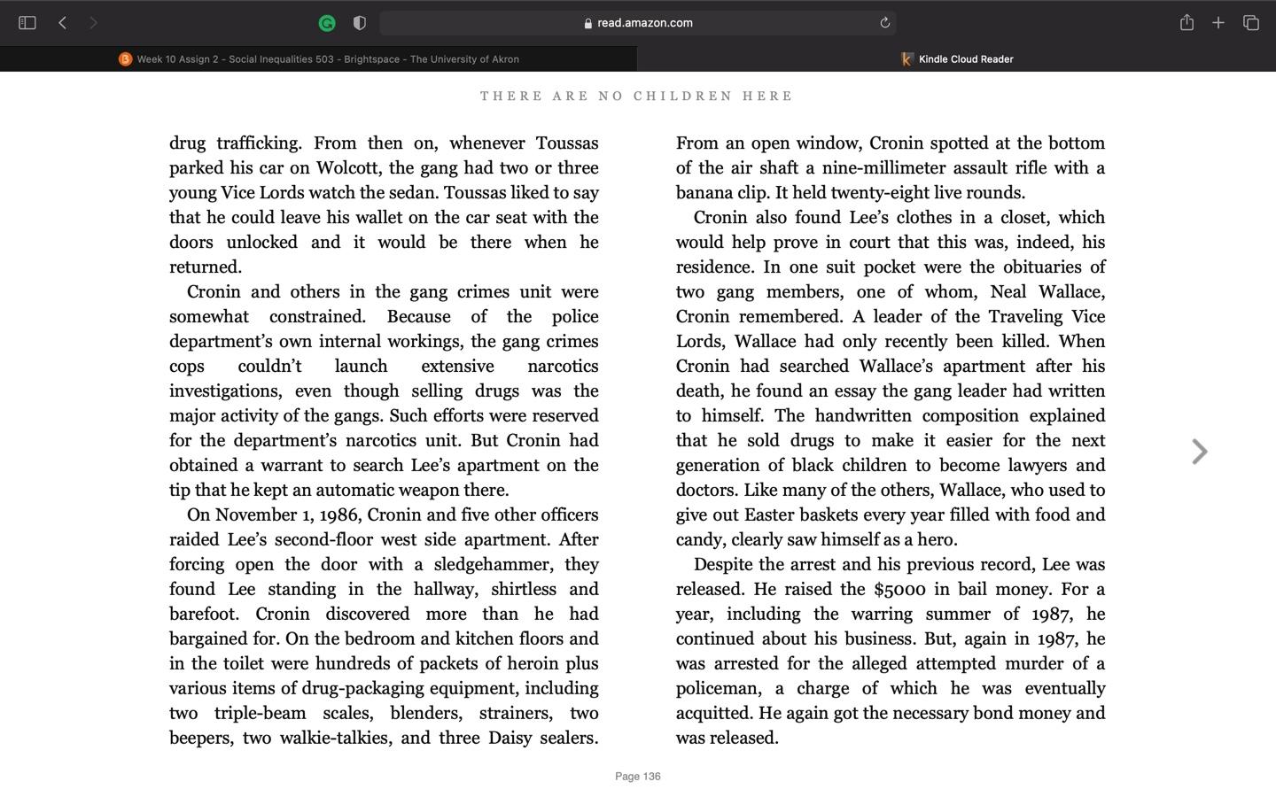 At any time during the semester, students may choose to do one 20-point extra credit.  Instructions:  Choose a chapter (any chapter) from each of the two books (Kotlowitz & Chambers). Identify the 4