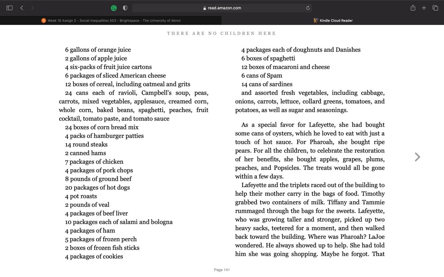 At any time during the semester, students may choose to do one 20-point extra credit.  Instructions:  Choose a chapter (any chapter) from each of the two books (Kotlowitz & Chambers). Identify the 8