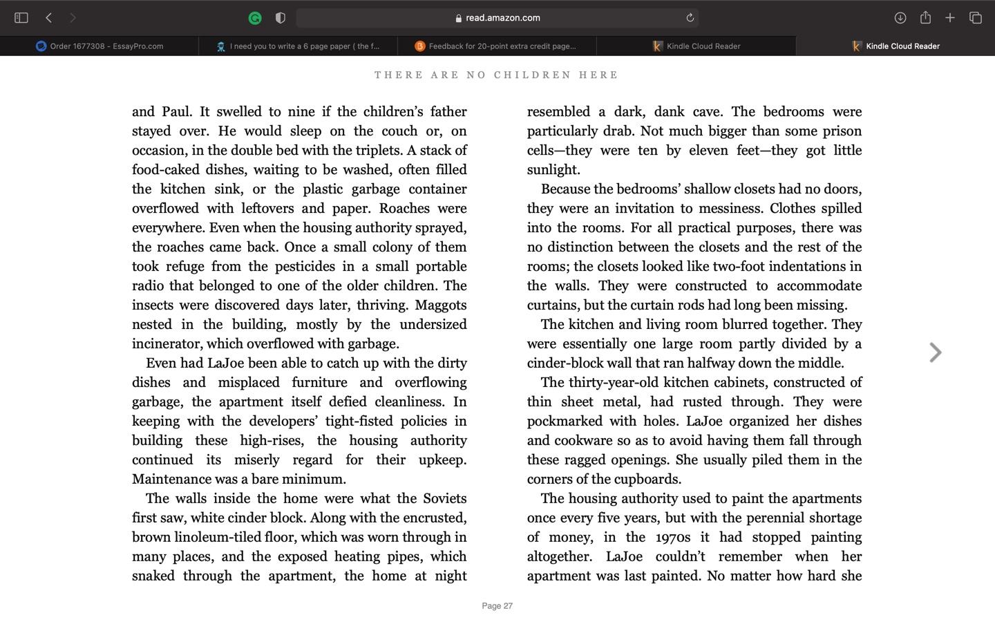 At any time during the semester, students may choose to do one 20-point extra credit.  Instructions:  Choose a chapter (any chapter) from each of the two books (Kotlowitz & Chambers). Identify the 8