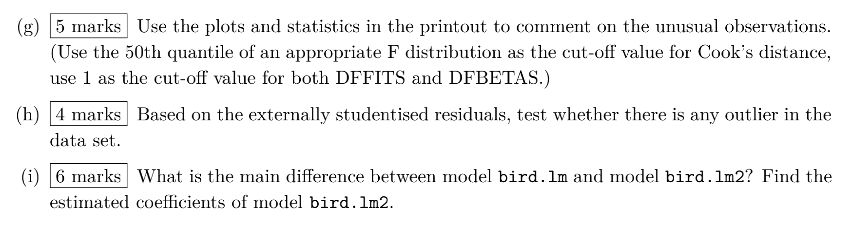 using R output to answer the Question 2