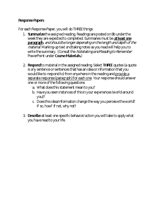 Good morning,  I have to do a response paper by Wednesday 17, 2021 no later than 11:59 p.m.   and I will attach additional files. I am willing to pay $20.00. 1