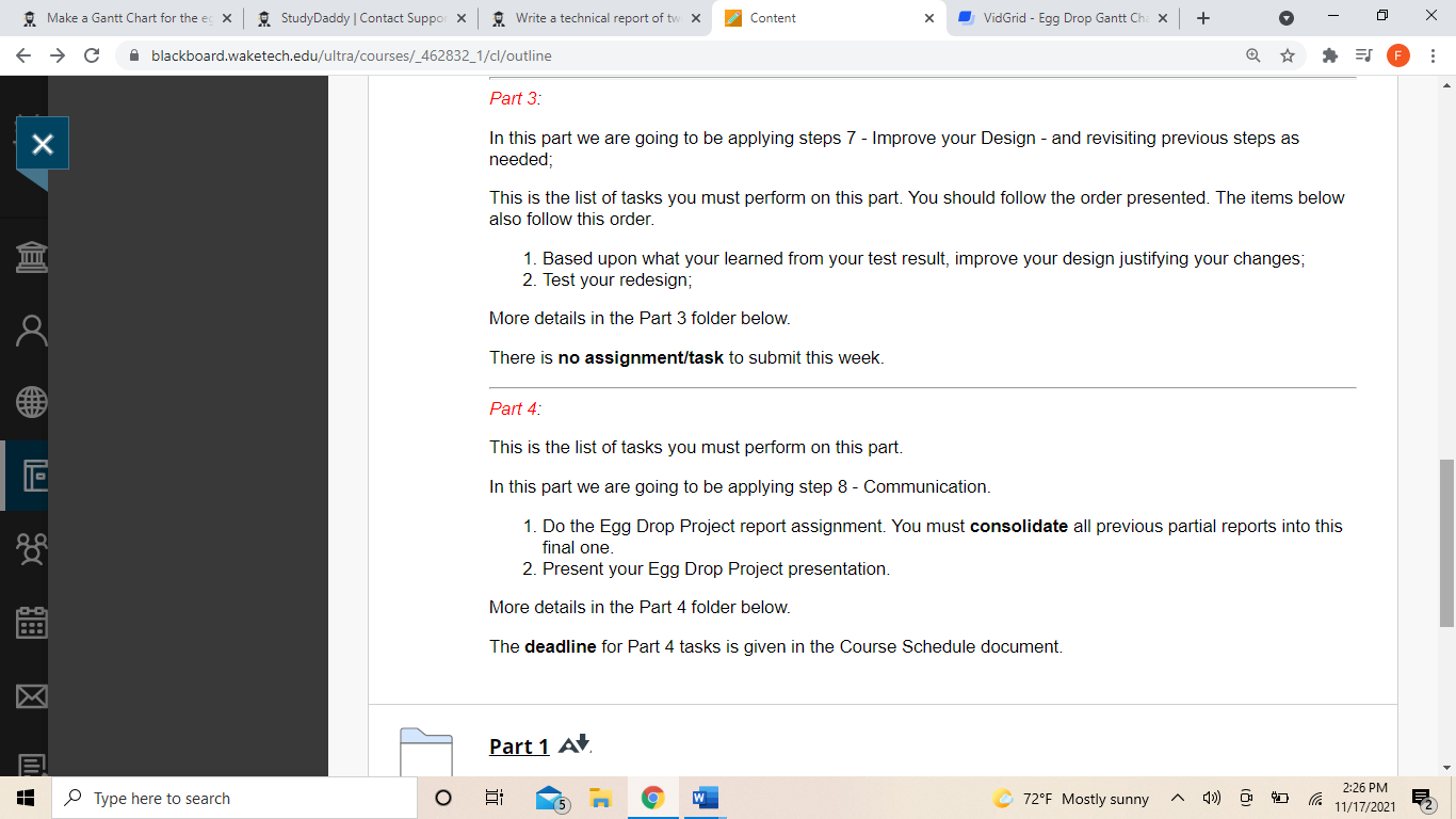 Make a Gantt Chart for the egg drop project 4