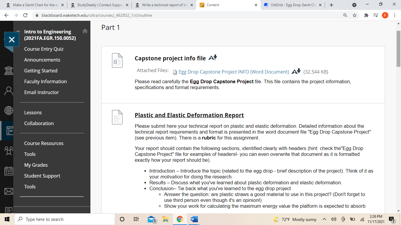 Make a Gantt Chart for the egg drop project 5