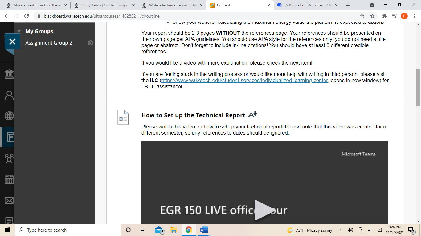 Make a Gantt Chart for the egg drop project 6