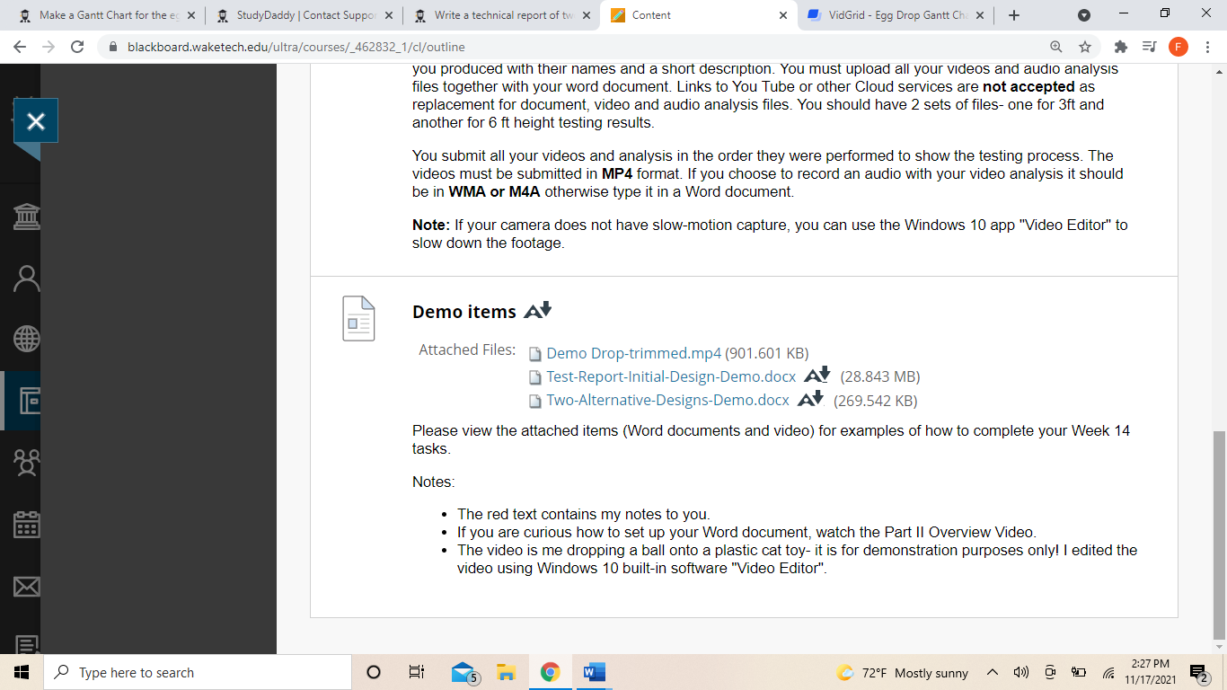 Make a Gantt Chart for the egg drop project 10