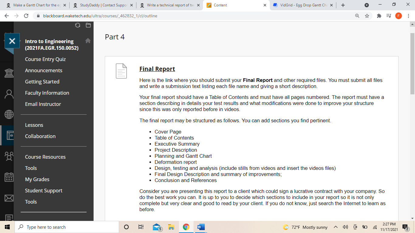 Make a Gantt Chart for the egg drop project 12