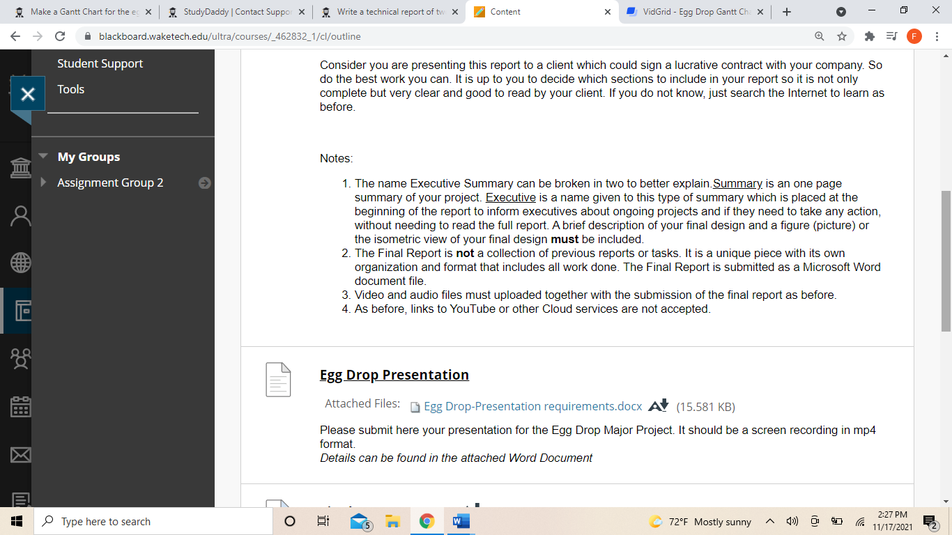 Make a Gantt Chart for the egg drop project 13
