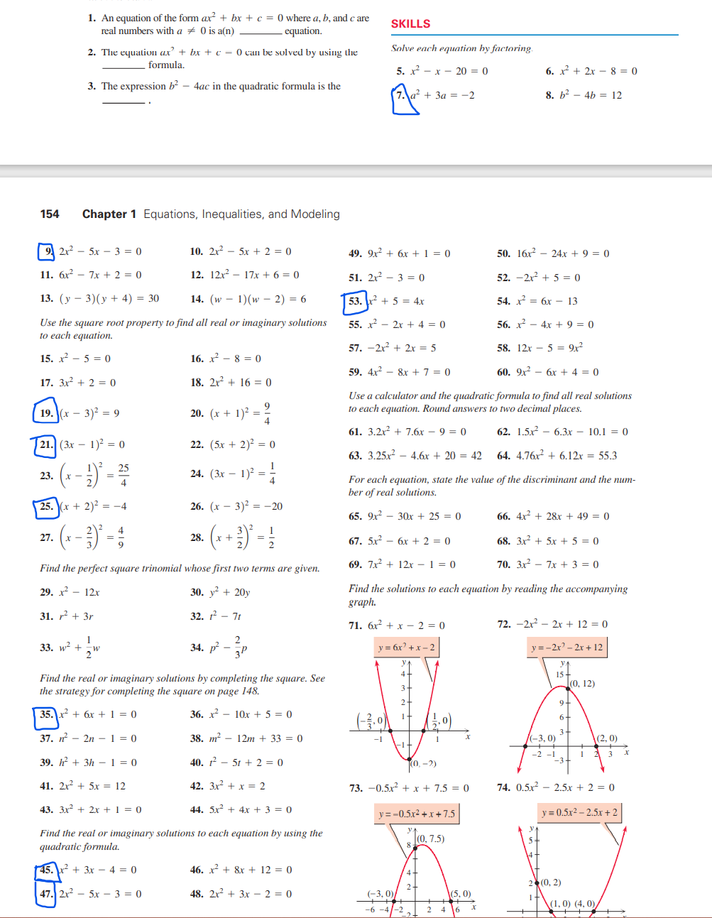 Got 25 algebra questions - 1.5 Quadratic Equations, 1.6 Miscellaneous Equations, 1.7 Linear and absolute value inequalities 1