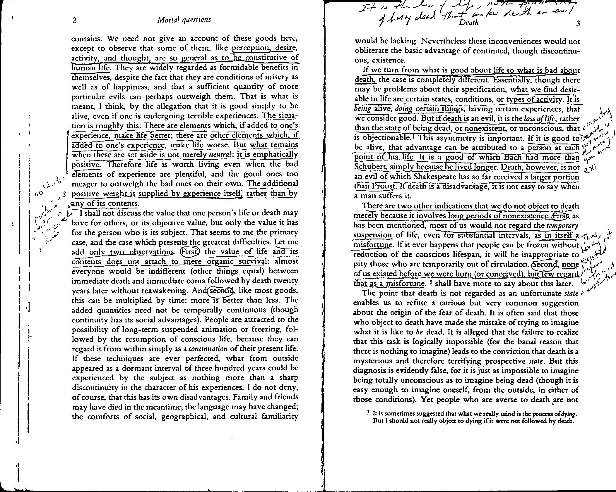 It is possible to do this? Write in one or two pages the following questions based on the reading of Nagel - Death - According to Nagel, what is death and is it a good or bad thing? 2