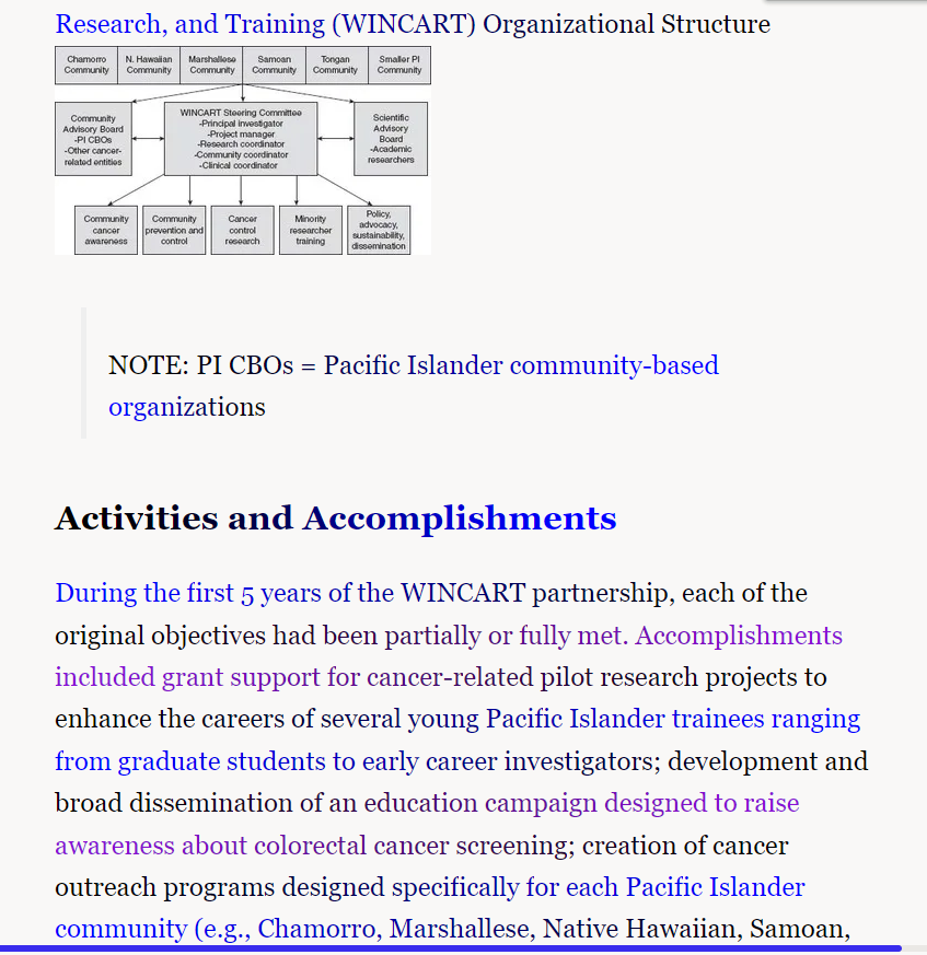 Case study #2 - Improving Pacific Islander health through community participation, p.428 in textbook:  Huff, R. M., Klein, M. V., Klein, & Peterson, D. V. (Eds). (2015). Health promotion in multic 6