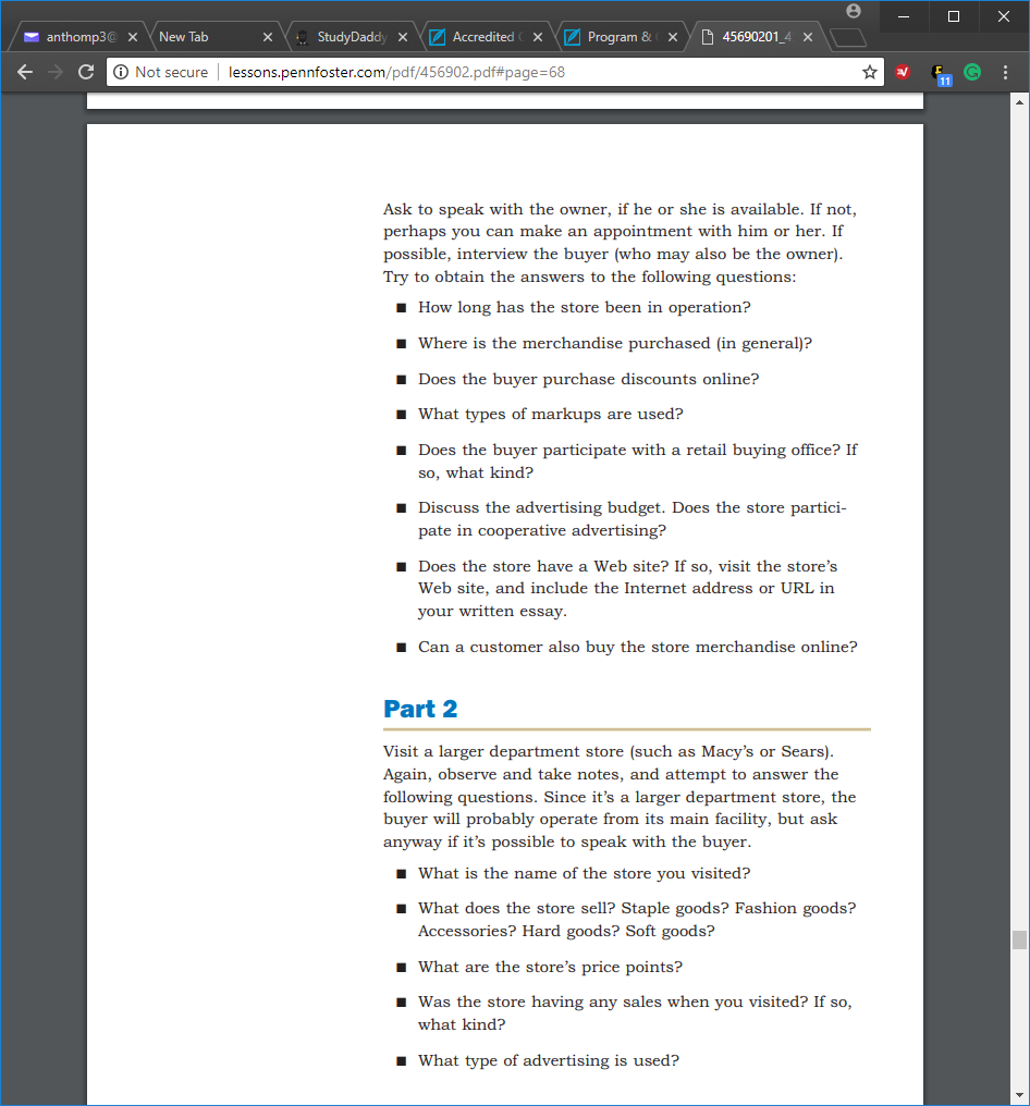 Instructions attachedThe purpose of this project is for you to expand your knowledge and understanding of retail buying by getting out into the retail world. You’ll observe and look at clothing and 2