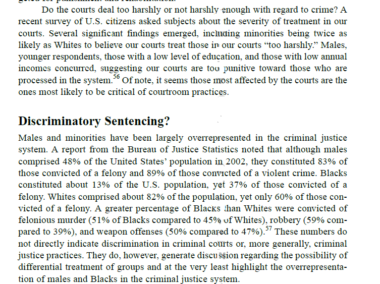 When there is an appearance of racial disparity in sentencing this is not necessarily evidence of racial discrimination in sentencing. Explain why this is the case; meaning, what are the alternative e 2