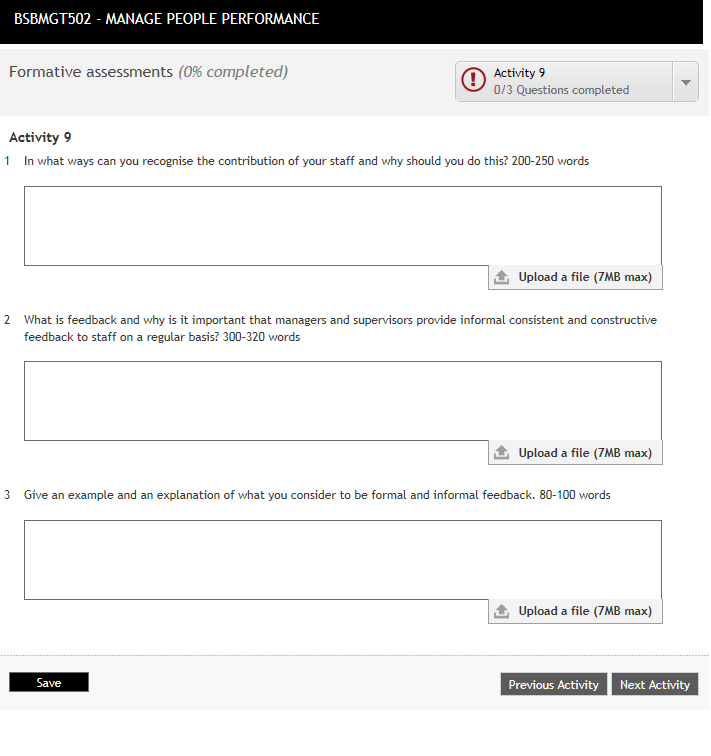 BSBMGT502- MANAGING PEOPLE PERFORMANCE n the other hand, allocation of work should be done in consultation with the relevant people and groups in order to determine their comfortability with the work 2