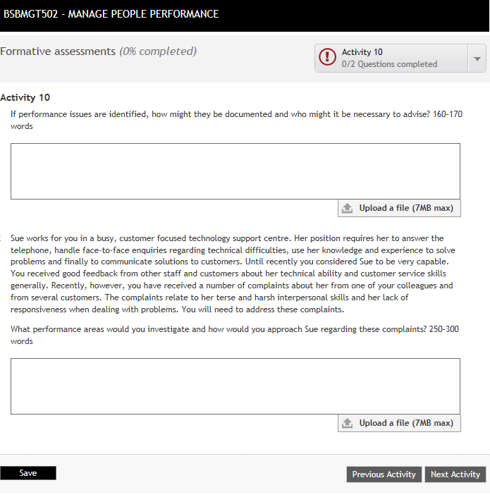 BSBMGT502- MANAGING PEOPLE PERFORMANCE n the other hand, allocation of work should be done in consultation with the relevant people and groups in order to determine their comfortability with the work 3