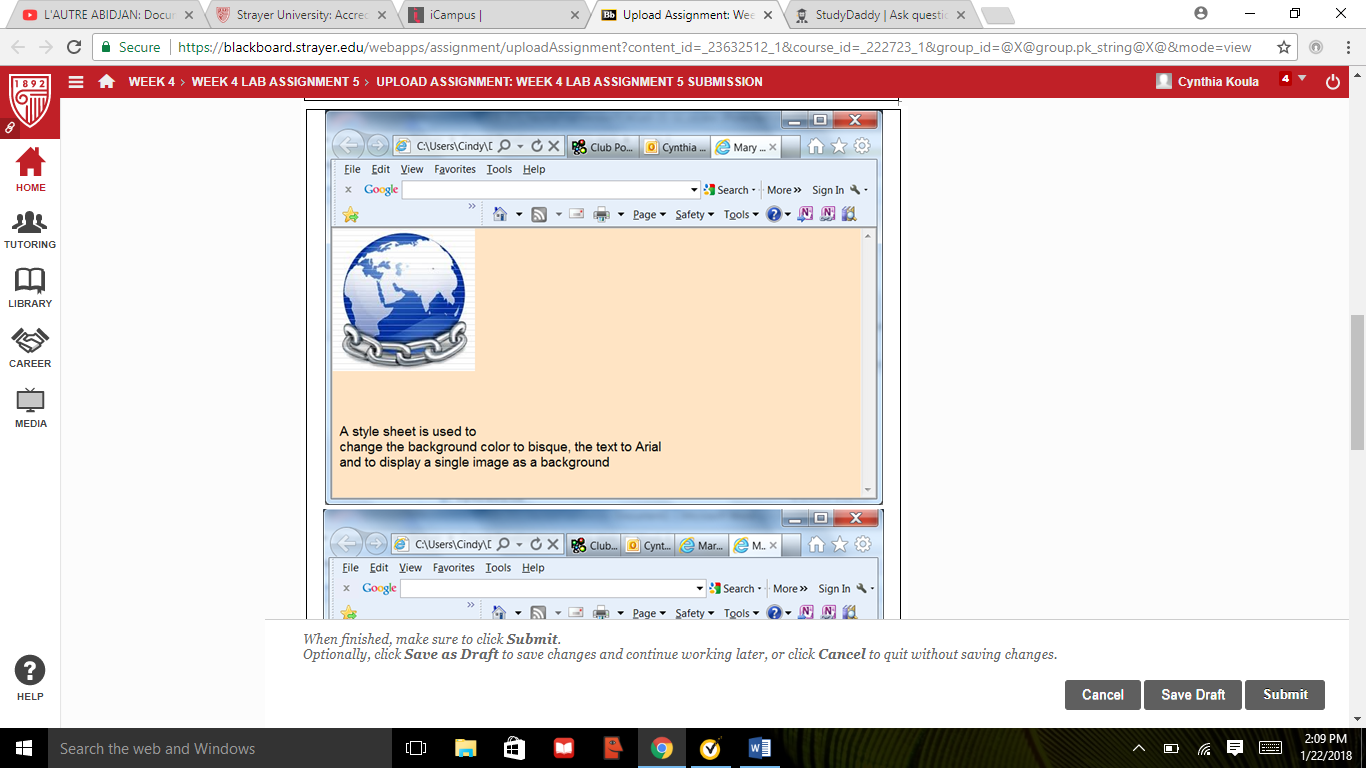 Lab Assignment 5: Navigation Bars and Repeated ImagesDue Week 4 and worth 40 pointsDeliverable: Four (4) Web pages (the home page and three image pages) and four (4) Cascading Style Sheets (.css) (one 2