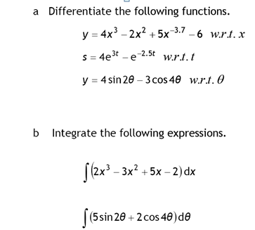differentiate and integration questions 1