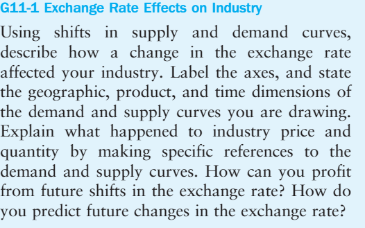 Review Group Problems G11‐1: Exchange Rate Effect on Industry and G11‐2: Exchange Rate Effects on Your Firm, located at the end of Chapter 11 in Managerial Economics: A Problem Solving Approach. S 1