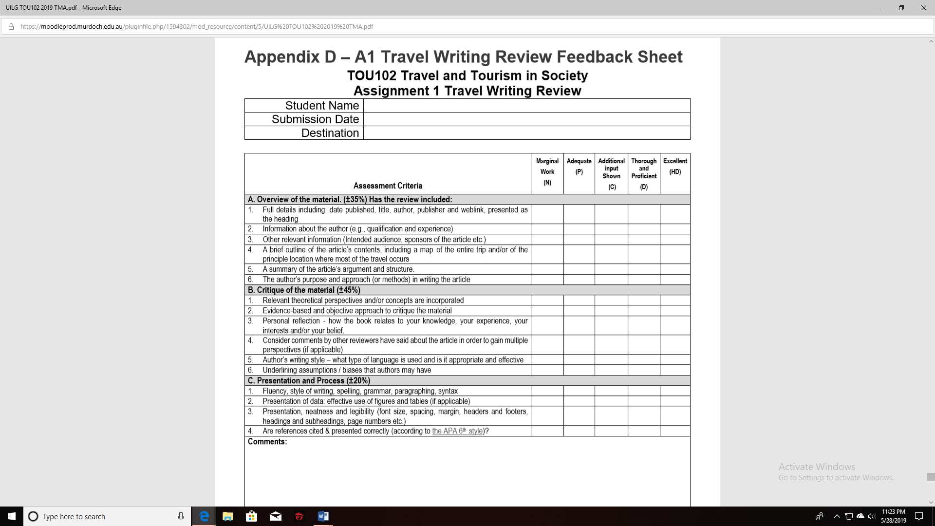 1. Travel Writing Review Individual assessment  Written Critique  Length: 1000 words (exclude the reference list and appendices) Task: In this assignment, you are required to write an academic 1