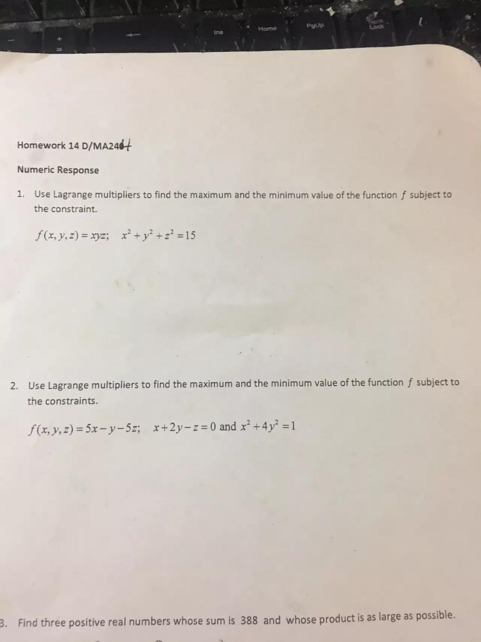 Calculus III homework help 2